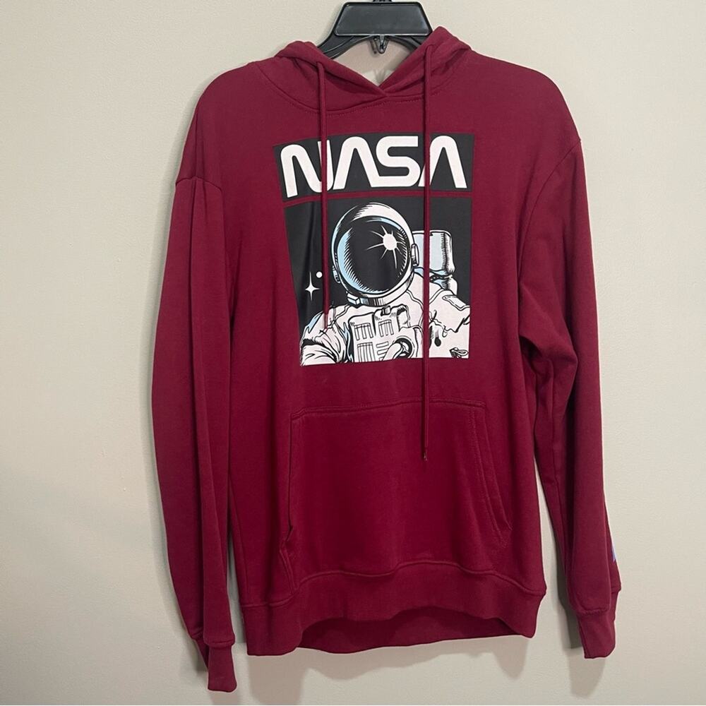 Hyperspace Hoodie SZ S Astronaut NASA Space Burgundy Sweatshirt Hooded Pullover